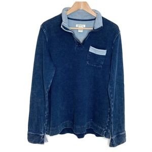 Orvis Blue Cotton Distressed Pullover Sweatshirt Size Large